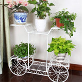 European-Style Cart Plant Stand with Six Display Tiers-Wooden Crest